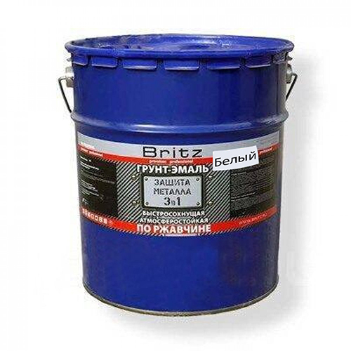 Эмаль по ржавчине "3 в 1" белая Б/С глянцевая "Бриц", 20кг