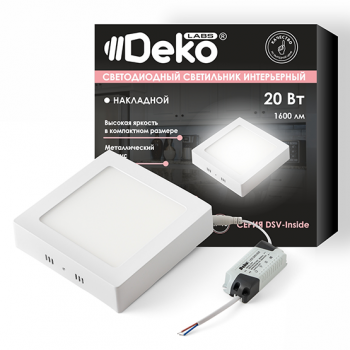 Светильник "DEKO" накладной квадратный светодиодный белый 20Вт, 5500-6000К, IP40, 170мм