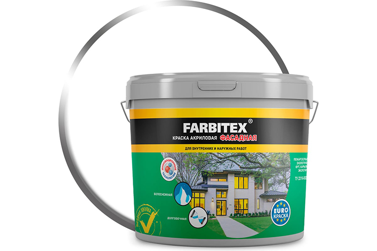 Краска акриловая фасадная белая &quot;FARBITEX&quot;, 6кг/3,64л