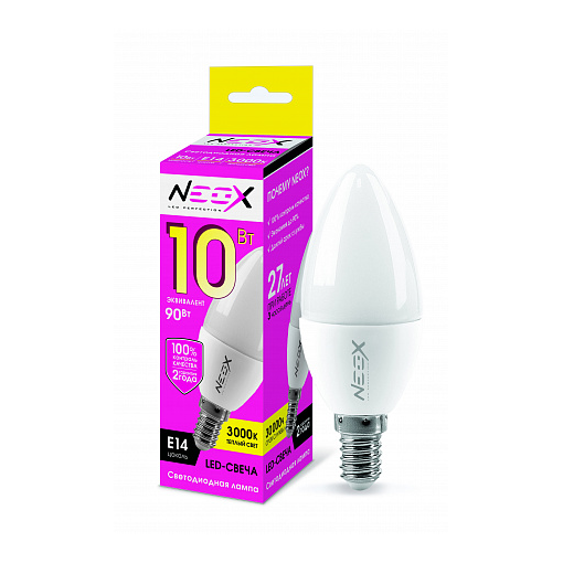 Лампа светодиодная 220В 10Вт Е14 С37 3000К 800Лм свеча матовая "NEOX"