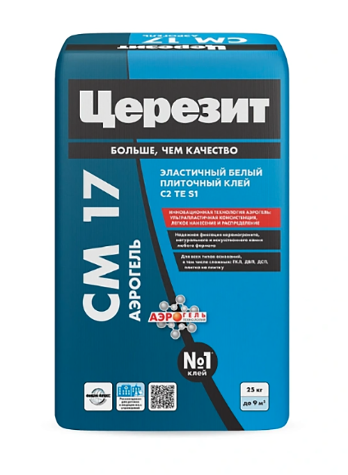 Клей для плитки/ керамогранита/ камня Ceresit CМ 17 Аэрогель белый (класс С2 TE S1) 5кг