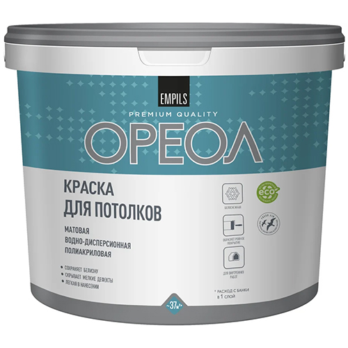 Краска водоэмульсионная для потолков белоснежная "Ореол", 6,5кг