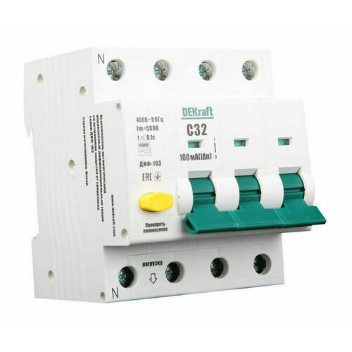 Автоматический выключатель АВДТ ДИФ-103 3P+N С 16А 30мА 6кА "DEKraft"