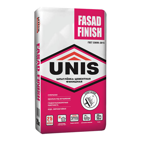 Шпатлевка цементная "Юнис Фасад Финиш", белый 20кг