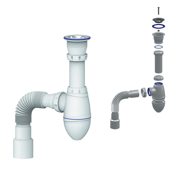 Сифон для раковины бутылочный со стальным выпуском, 1.1/2"*40, гофра 40*50, А220 "Unicorn"