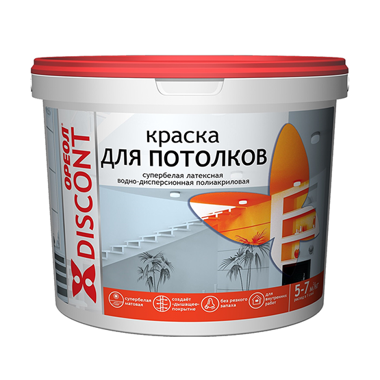 Краска водоэмульсионная для потолков супербелая матовая "Ореол Дисконт", 13кг