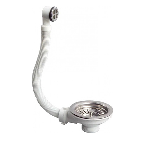 Выпуск для сифона стальной с нержавеющей сеткой 3.1/2, с круглым переливом "Aquattro"