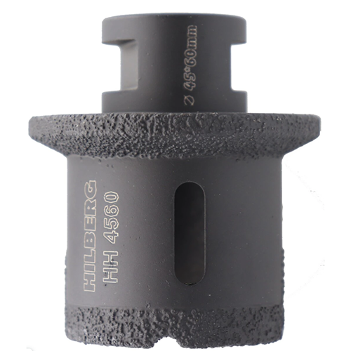 Коронка-фреза алмазная по кафелю, керамограниту, мрамору, граниту "Hilberg Super Hard", d45-60*40мм, сухой рез, хвостовик M14