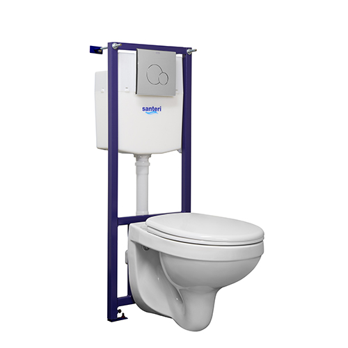 Унитаз "Santeri Альфа Комфорт" подвесной с крышкой в комплекте с инсталляцией, с кнопкой хром