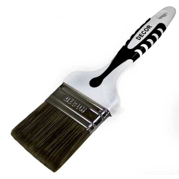 Кисть 50*15мм плоская, темная смешанная искусственная щетина, 2К прорезиненная ручка, Decor Black White
