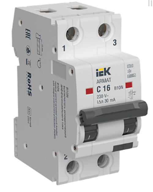 ARMAT Автоматический выключатель дифференциального тока B10N 2P C16 30мА тип A IEK