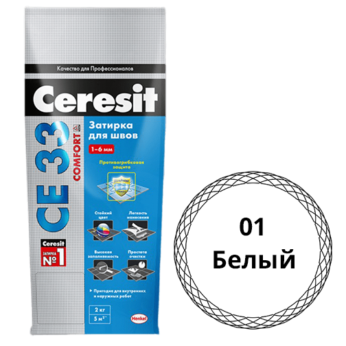 Затирка водостойкая &quot;Ceresit СЕ-33&quot;, 5кг, &quot;белый&quot; цементная