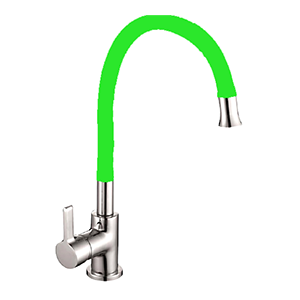 Смеситель "Oute "T9113B-7" одноручковый для кухни с гибким гусаком, зеленый, хром