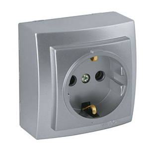 Розетка &quot;NILSON Themis&quot; одинарная с заземлением,  накладная, Серебро