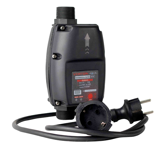 Блок автоматики электронный Verton AQUA CU12A (макс.сил.ток.12А,230В//50Гц,макс.раб.дал.10б,мощн.насоса1,3кВт,вход/выход.отверст.1&quot;,без кабеля)