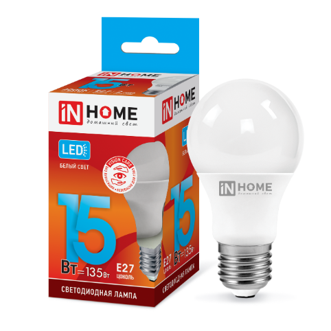 Лампа светодиодная A60 15Вт Е27 220В 4000К 1430Лм LED-A60-VC "IN HOME"