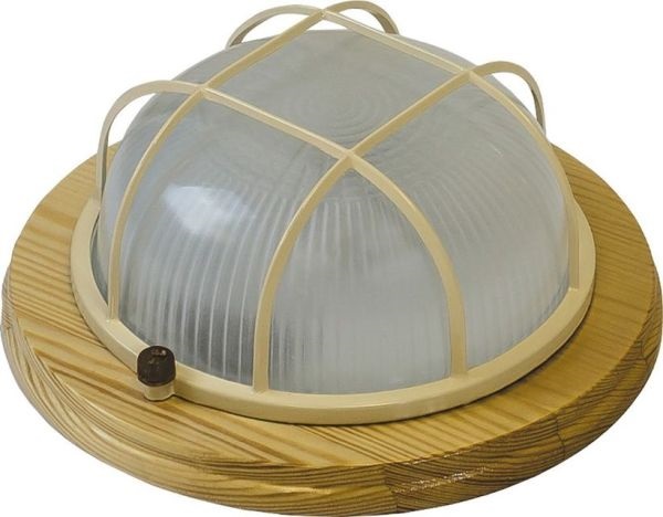 Светильник "Feron Кантри НБО 03-60-012" для бани и сауны, Е27, IP54, max t-130º, круг, Клён, с решёткой