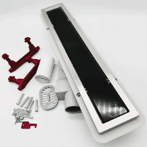 Душевой лоток "Zeissler" 70*500мм решетка решетка под плитку, черное стекло