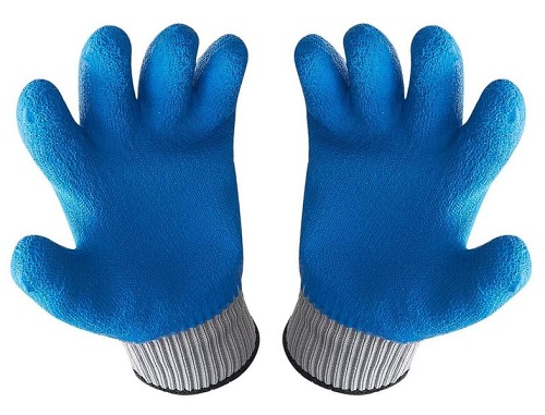 Перчатки утепленные, серые с синим латексом