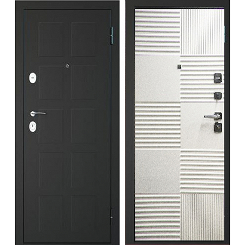 Дверь входная &quot;Обь Модерн NEW&quot;, 850*2050*72мм, левая, металл - &quot;Металлик черный&quot;, МДФ &quot;Белая матовая фрезировка&quot; Город Мастеров