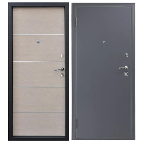 Дверь входная "Отвага", 960*2050*72мм, левая, металл - "Металлик черный", МДФ "Дуб седой тонкий" Город Мастеров