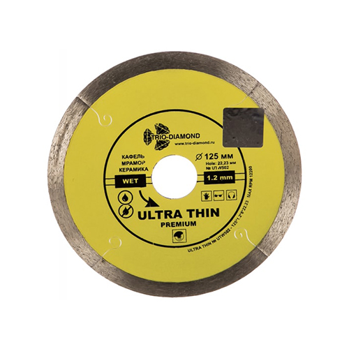 Диск алмазный сплошной для кафеля и керамогранита "Trio-Diamond Ultra Thin Premium", 125*1,2*22,23мм, сухой рез