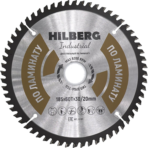 Диск пильный по ламинату, 185*60Т*30/20, Hilberg Industrial