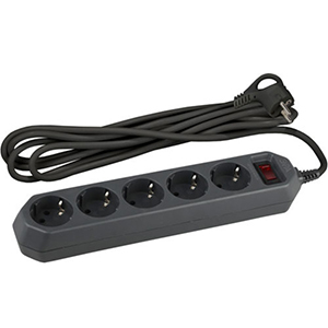 Сетевой фильтр 5 гнезд с заземлением, провод 5 метров, 3*0,75мм2, с выключателем, черный, "Эра" USF-5es-5m-B