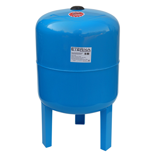 Расширительный бак ETERNA 80 литров, 6атм. для ХВС, синий бак, вертикальный на опорах