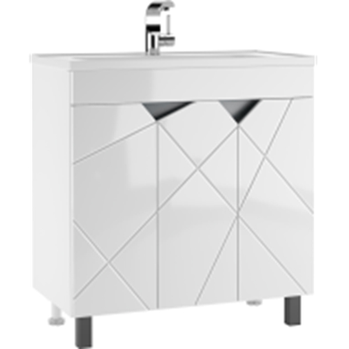 Тумба "Sputnik 80", белая с умывальником "Alba 80", с дверцами