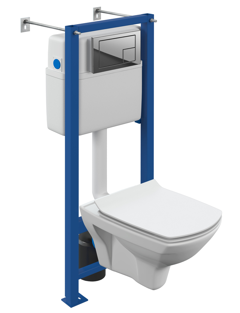 Унитаз "Cersanit Carina XL CO DPL EO" подвесной, с инсталляцией "Vector", с кнопкой "Corner", хром глянцевый