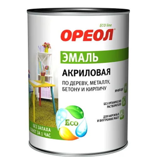 Эмаль акриловая глянцевая белая "Ореол", 0,9кг