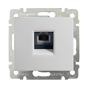 Розетка, ТЛФ1-ая, "Valena Legrand", скрытой проводки, белая (без рамки)