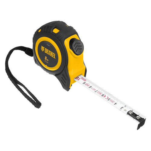 Рулетка "Denzel" 8м*25мм, обрезиненный корпус, автоматическая фиксация