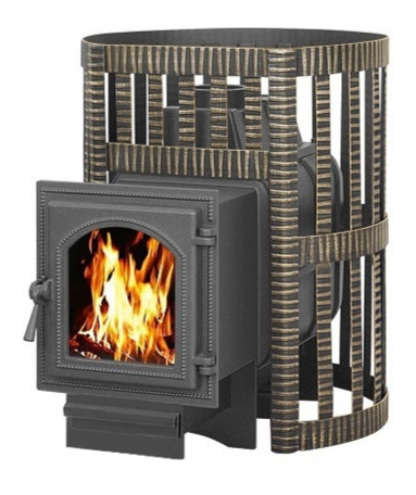 Печь банная "Везувий Легенда Ковка 28 камин (205)" чугунная, объем парильного помещения 14-30м3, диаметр дымохода-115, 120