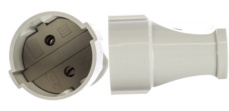 Розетка кабельная без заземления, прямая, 10А белая, Rx1-W "Эра"