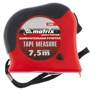 Рулетка &quot;Double  fixation&quot; 7,5м*25мм, обрезиненный корпус, плавная фиксация