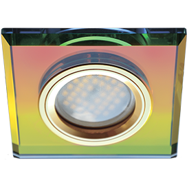 Светильник потолочный MR16 DL1651 GU5.3 Glass Ecola  встр. Стекло Квадрат скошенный край Мультиколор / Золото 25x90x90 (кd74)  [FM1651EFF.]