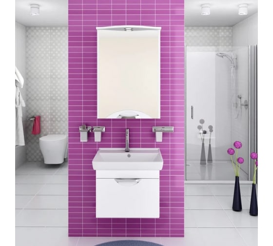 Тумба "Ибица 50" белая с умывальником "Мини 50", подвесная