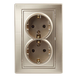 Розетка 2-ая с заземлением, "Plano Intro", скрытой проводки, шампань 1-205-04