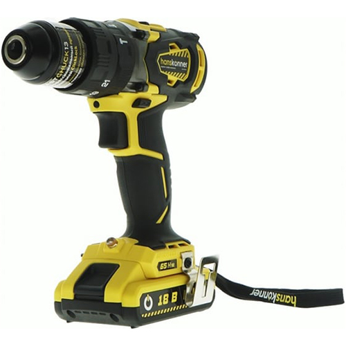 Дрель-шуруповерт аккум. б/щ "Hanskonner" HCD1865 18В, 1BatterySystem, 2 акк. 2Ач, 65Нм, патрон 13мм, кейс
