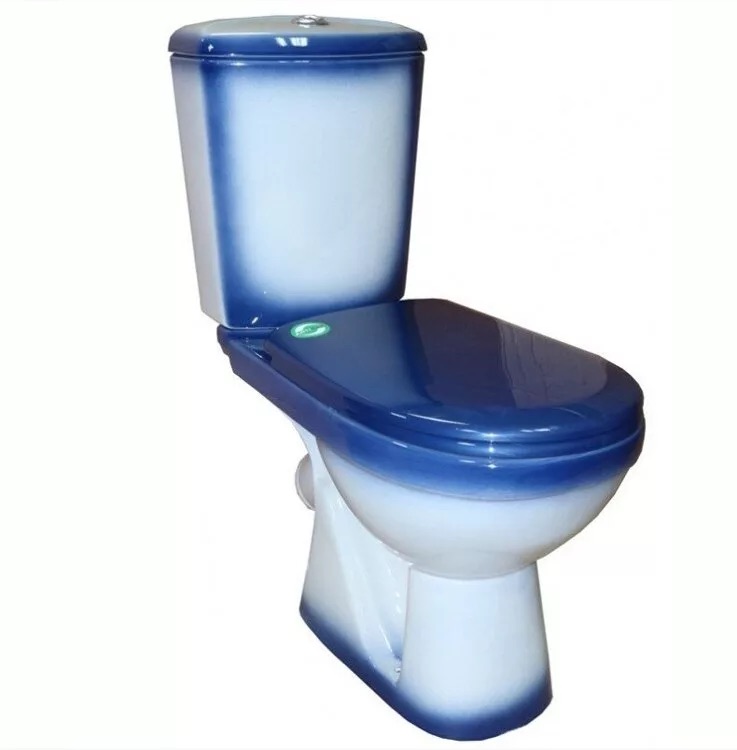 Унитаз-компакт "Комфорт" синий косой выпуск, нижняя подводка  с крышкой