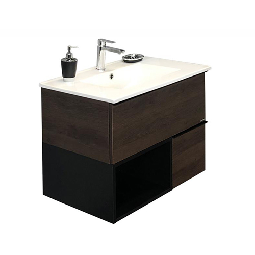 Тумба "Франкфурт 75", дуб шоколадно-коричневый, с умывальником "Comforty 75E", подвесная