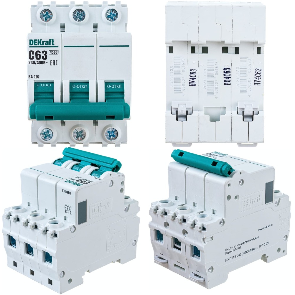 Автоматический выключатель ВА101 3Р 63А 4,5kA  "DEKraft"
