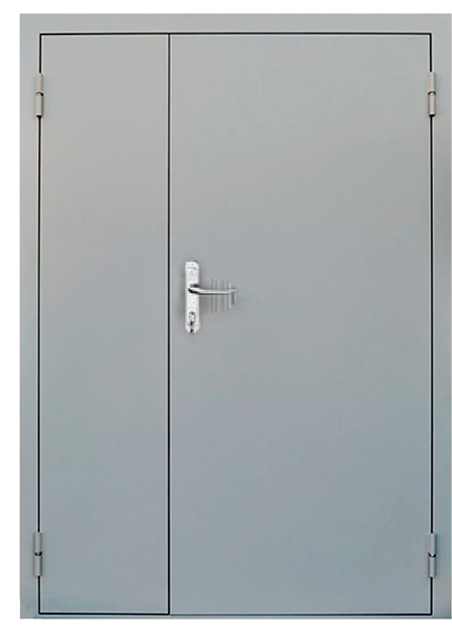 Дверь входная противопожарная двухстворчатая , 1360*2050*50мм, правая, металл -"Ral 7035, шагрень", Город Мастеров