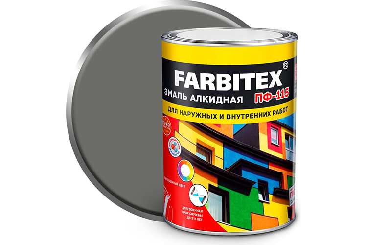 Эмаль алкидная светло-серая ПФ-115 &quot;FARBITEX&quot;, 1,8кг