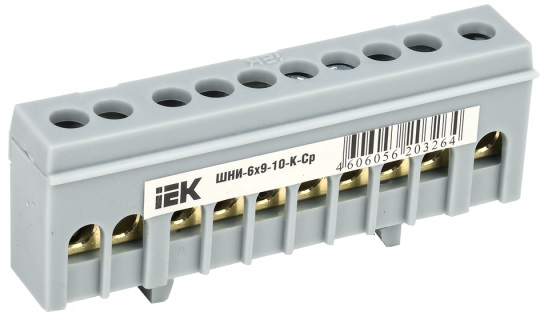 Шина нулевая в корпусе изолятор на Дин-рейку ШНИ-6*9-10-К-Cр &quot;ИЭК&quot;