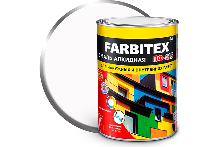 Эмаль алкидная белая ПФ-115 &quot;FARBITEX&quot;, 0,8кг