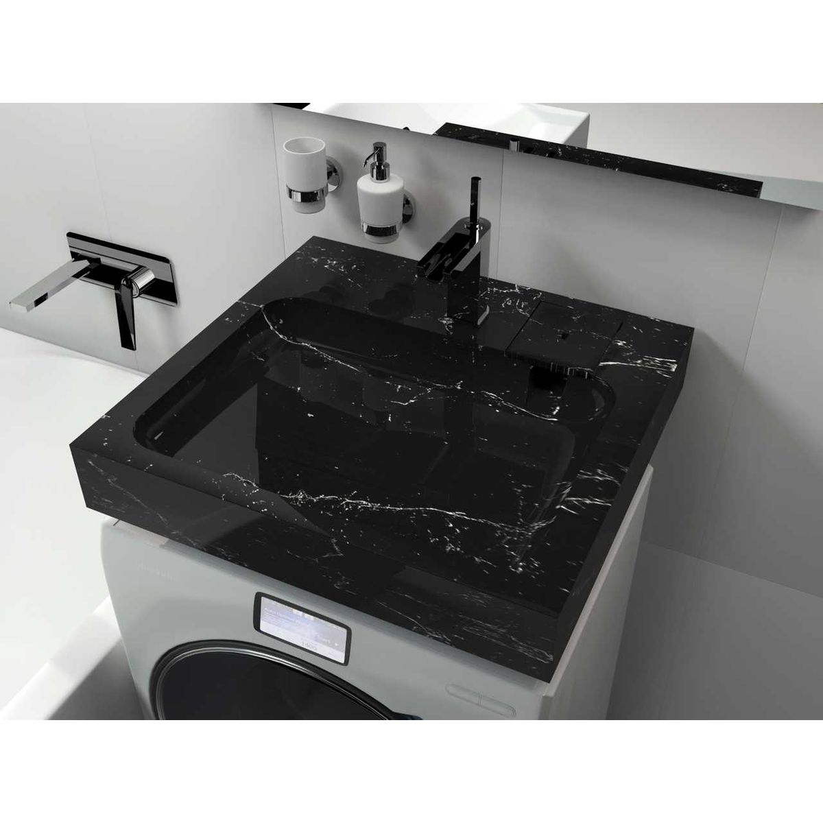 Умывальник на стиральную машину "Стандарт 60", 600*600мм, черный мрамор матовый