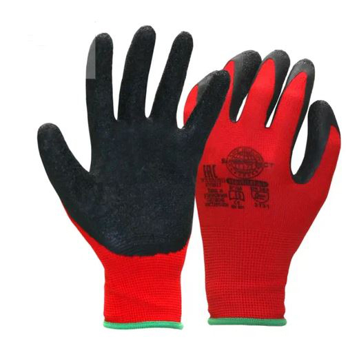 Перчатки утепленные, красные с черным  латексом, 1уп/6шт